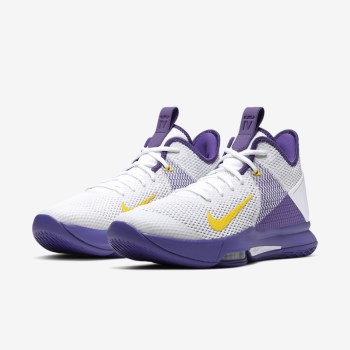 Nike LeBron Witness 4 - Férfi Kosárlabda Cipő - Fehér/Lila/Platina/Metal Arany